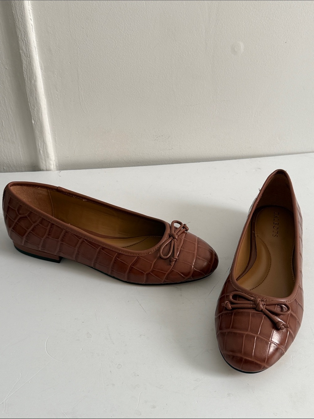 Talbots Brown Croc-Embossed Leather Ballet Flats - Picture 2 of 9
